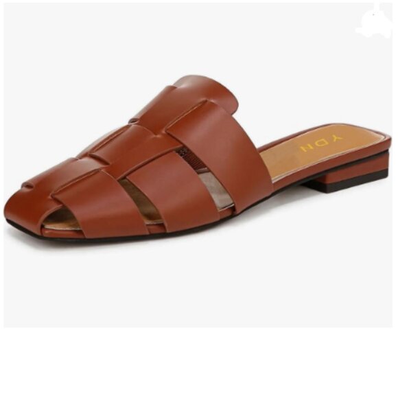 YDN Brown Square Toe Slip On Braided Mules Low Heel Backless Sandal Walking Shoe - Picture 1 of 8
